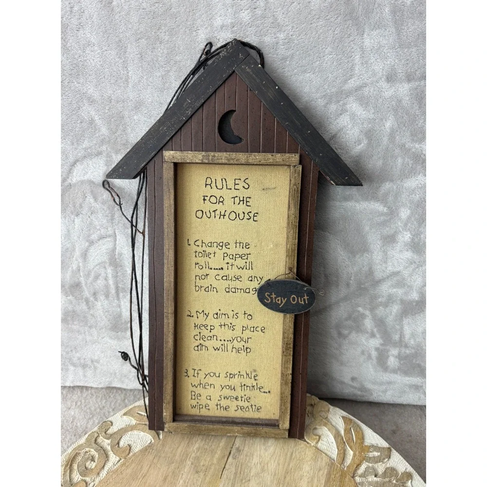 Rustic Wood Outhouse Rules Wall Decor Bathroom Sign Primitive Country 15in